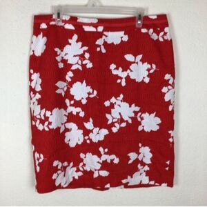Talbots Red & White Floral Pencil Skirt (Size 14)
